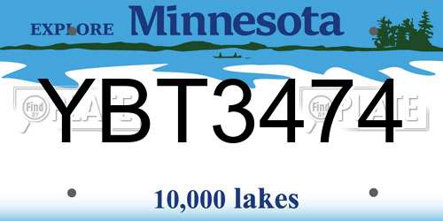 YBT3474 Minnesota License Plate