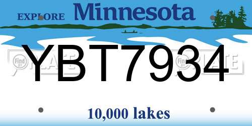 YBT7934 Minnesota License Plate