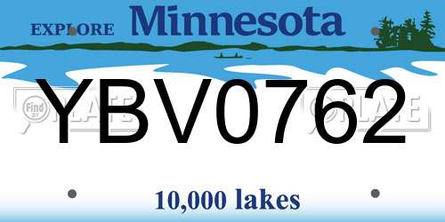 YBV0762 Minnesota License Plate