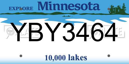 YBY3464 Minnesota License Plate