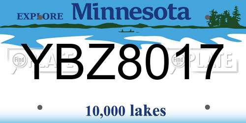 YBZ8017 Minnesota License Plate
