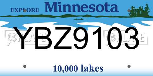 YBZ9103 Minnesota License Plate