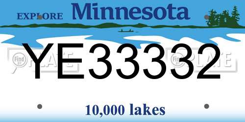 YE33332 Minnesota License Plate