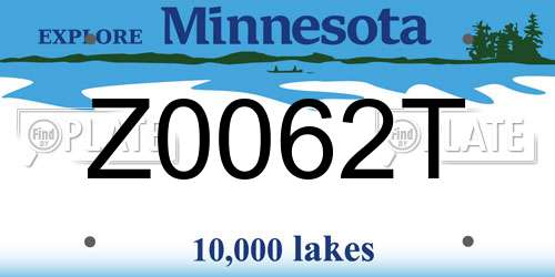 Z0062T Minnesota License Plate