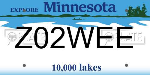 Z02WEE Minnesota License Plate