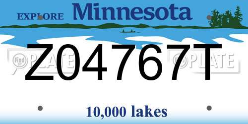 Z04767T Minnesota License Plate