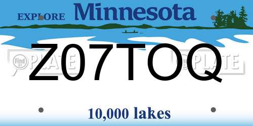 Z07TOQ Minnesota License Plate