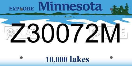 Z30072M Minnesota License Plate