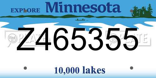 Z465355 Minnesota License Plate