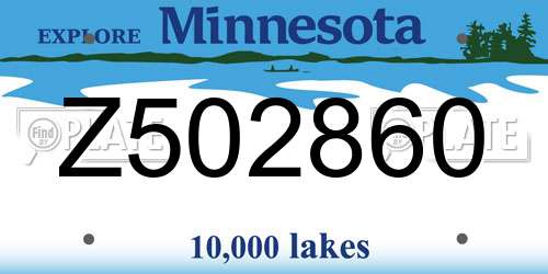 Z502860 Minnesota License Plate