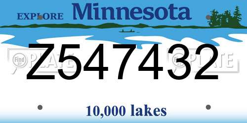 Z547432 Minnesota License Plate