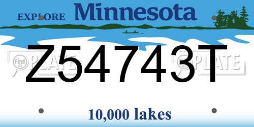 Z54743T Minnesota License Plate