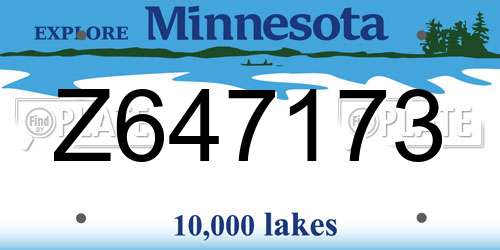 Z647173 Minnesota License Plate
