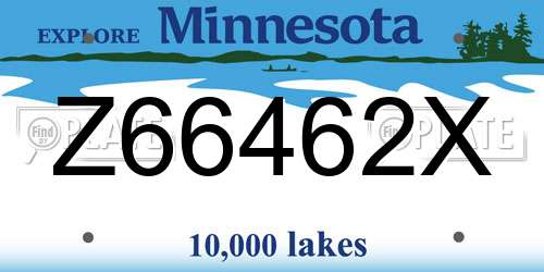 Z66462X Minnesota License Plate