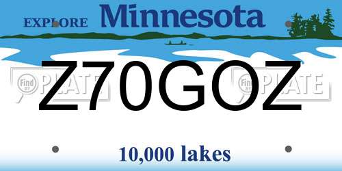 Z70GOZ Minnesota License Plate
