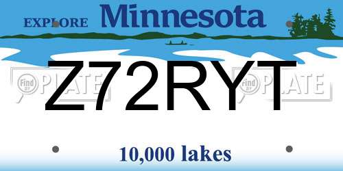 Z72RYT Minnesota License Plate