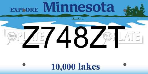 Z748ZT Minnesota License Plate