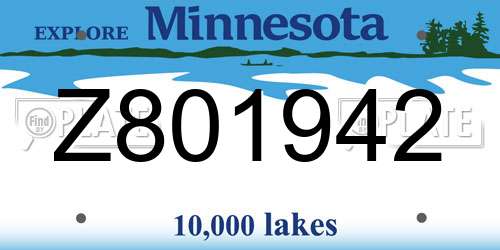 Z801942 Minnesota License Plate
