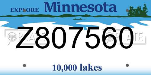 Z807560 Minnesota License Plate