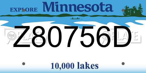Z80756D Minnesota License Plate