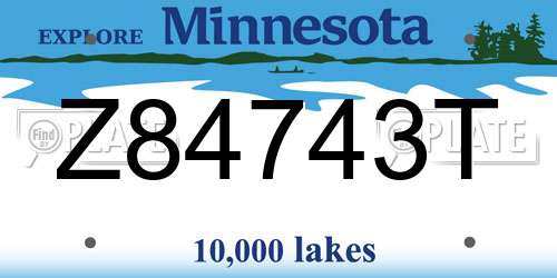 Z84743T Minnesota License Plate