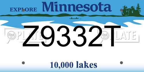 Z9332T Minnesota License Plate