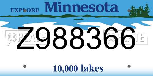 Z988366 Minnesota License Plate