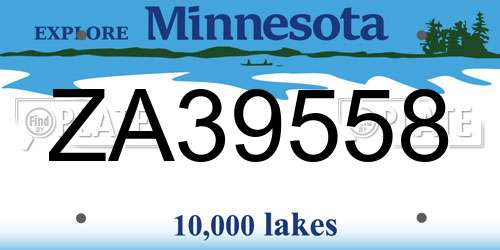 ZA39558 Minnesota License Plate