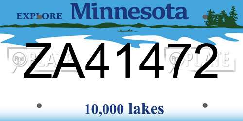ZA41472 Minnesota License Plate