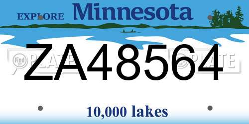 ZA48564 Minnesota License Plate