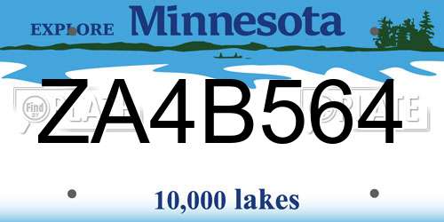 ZA4B564 Minnesota License Plate