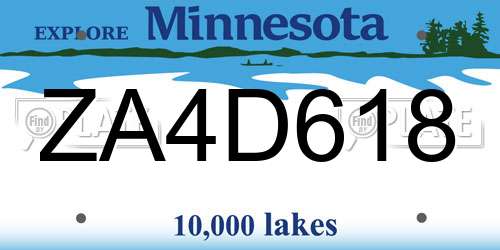 ZA4D618 Minnesota License Plate