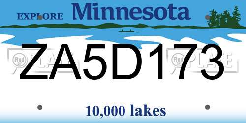 ZA5D173 Minnesota License Plate
