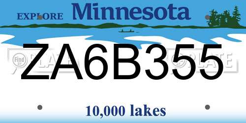 ZA6B355 Minnesota License Plate