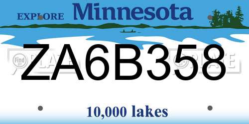 ZA6B358 Minnesota License Plate