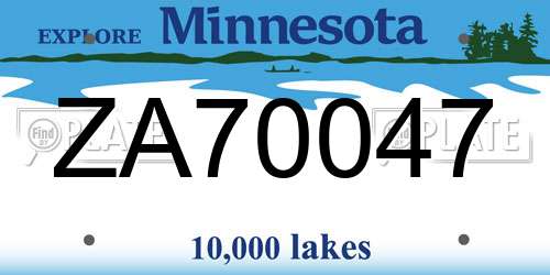 ZA70047 Minnesota License Plate