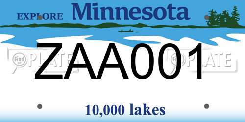 ZAA001 Minnesota License Plate