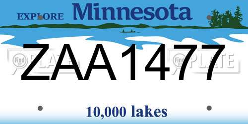 ZAA1477 Minnesota License Plate