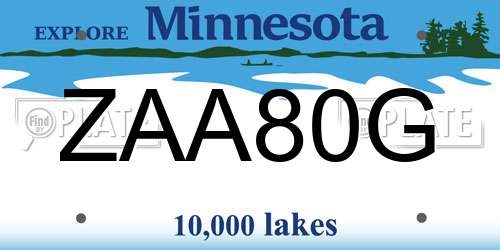 ZAA80G Minnesota License Plate