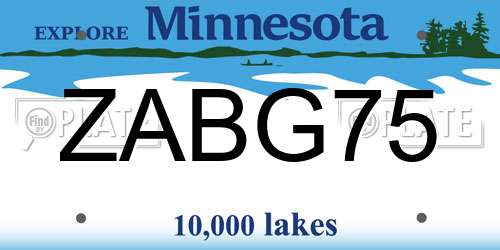 ZABG75 Minnesota License Plate