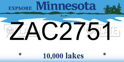ZAC2751 Minnesota License Plate