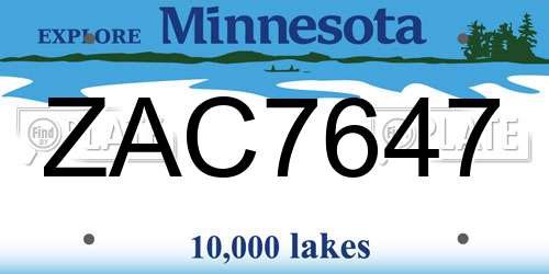ZAC7647 Minnesota License Plate