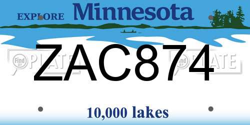ZAC874 Minnesota License Plate