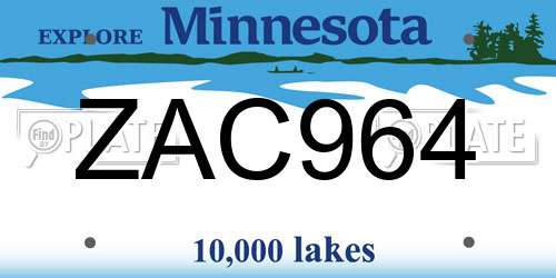 ZAC964 Minnesota License Plate