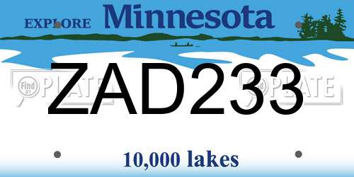 ZAD233 Minnesota License Plate