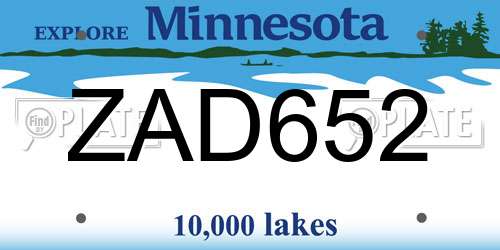 ZAD652 Minnesota License Plate