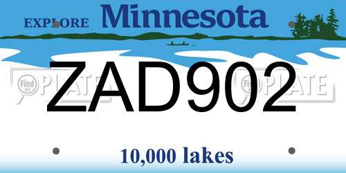 ZAD902 Minnesota License Plate