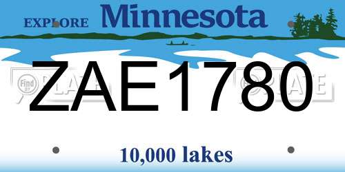 ZAE1780 Minnesota License Plate