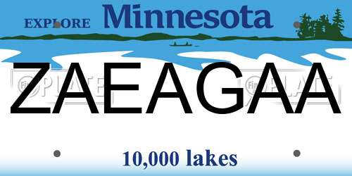 ZAEAGAA Minnesota License Plate