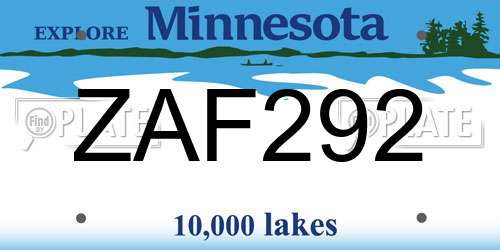 ZAF292 Minnesota License Plate